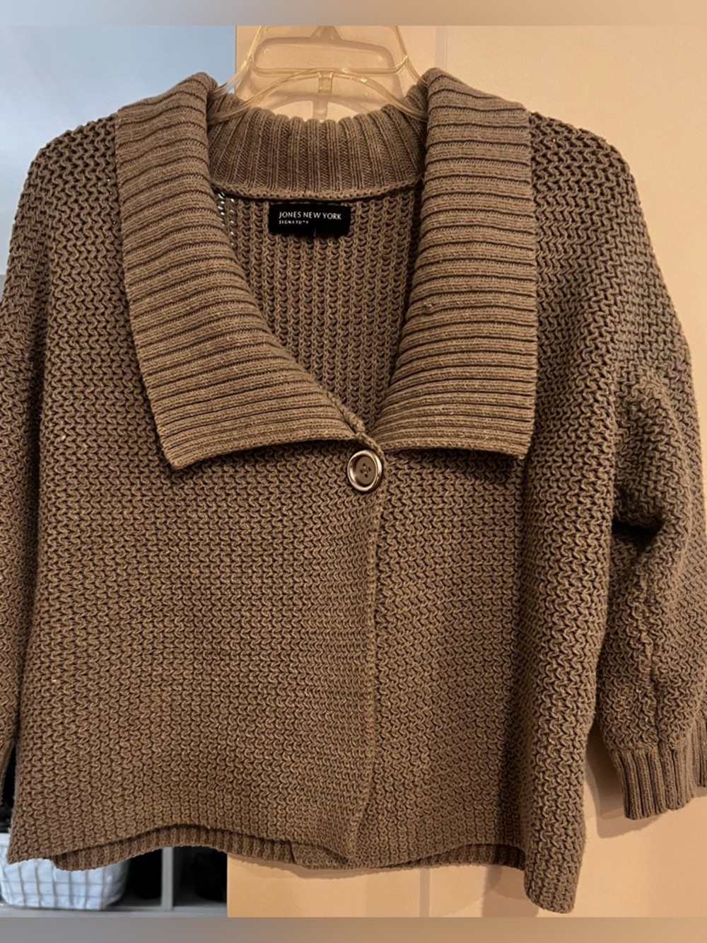 Jones New York Gray Rib-Collar Knit Sweater l S